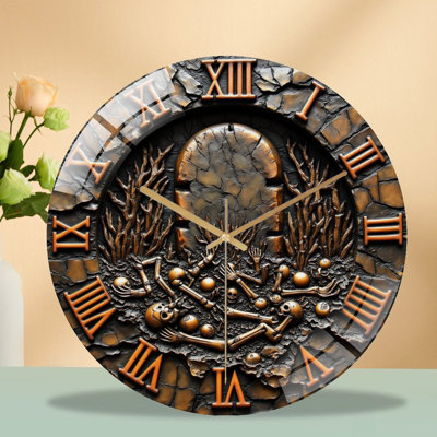 Clock Face Sunburst Stained Glass Art - 12'' Modern Glass Wall Clock