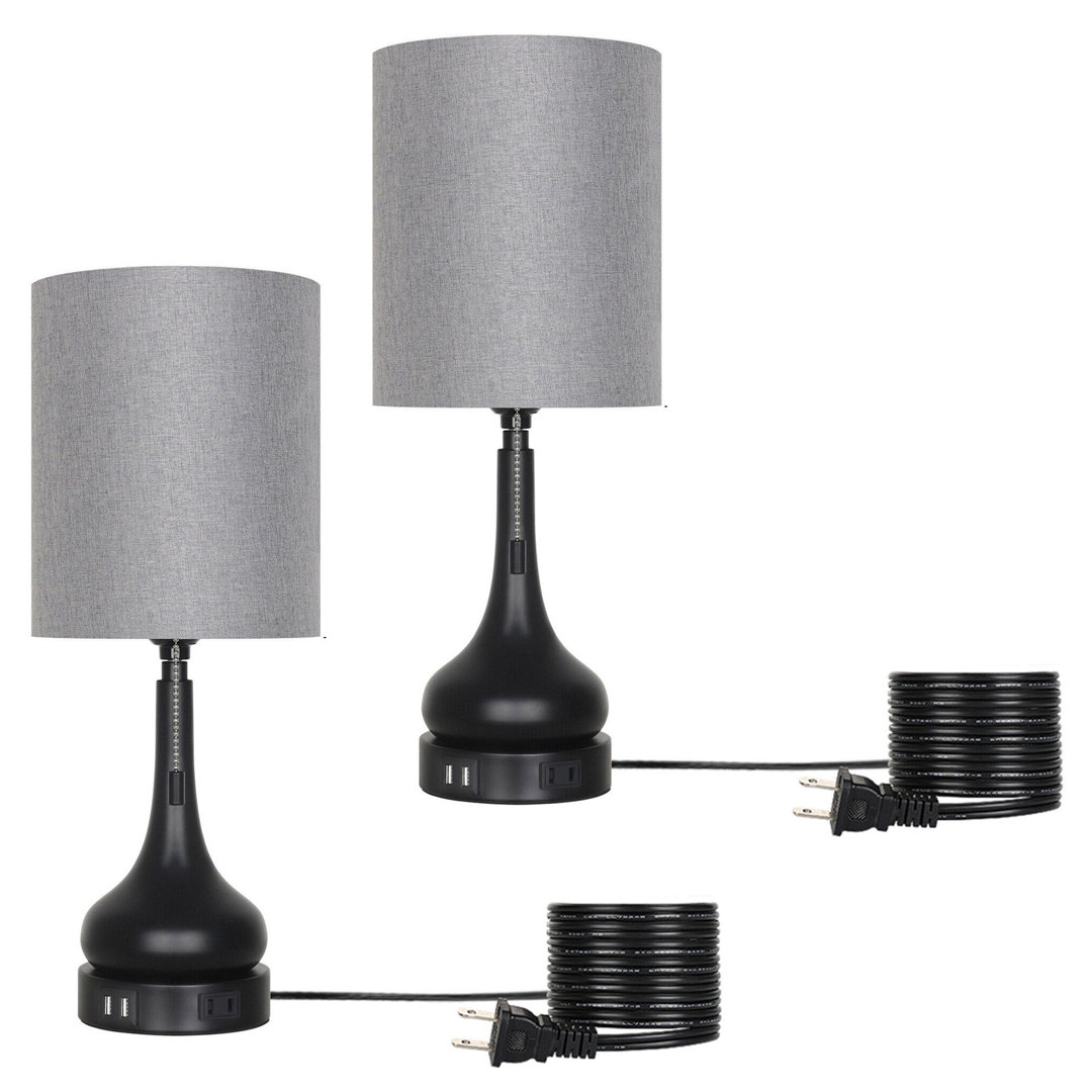 USB Bedside Lamps With 2 USB Charging Ports Lampshade,2 Pack (Set of 2) Red Barrel Studio® Shade 