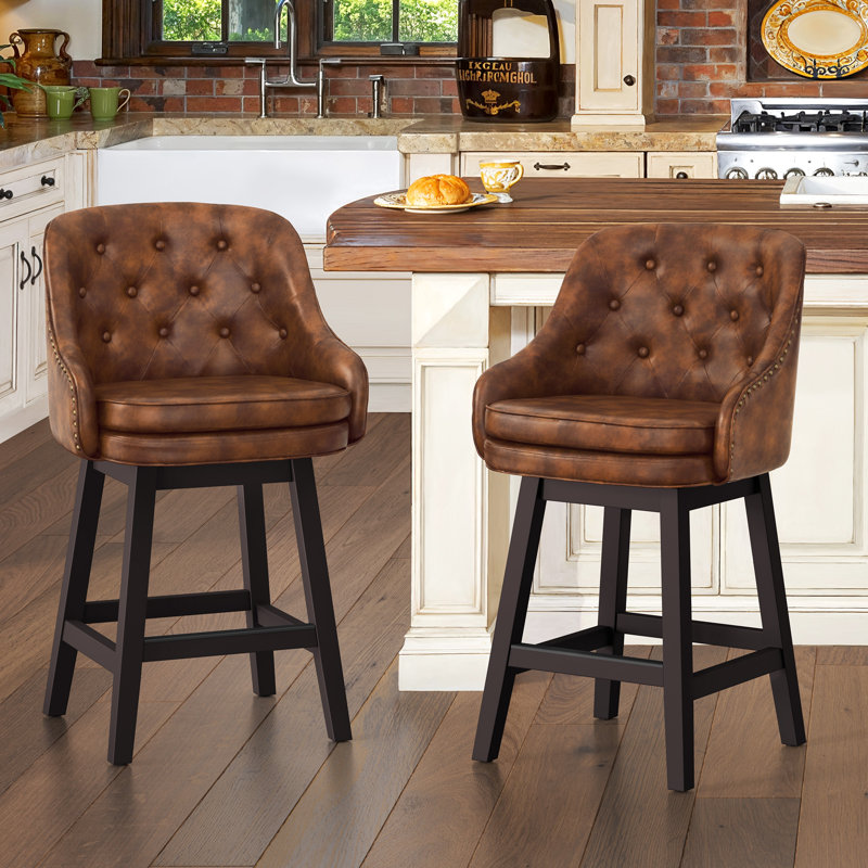 Tabouret de bar rembourré Chela, Brown Seat/Espresso Frame
