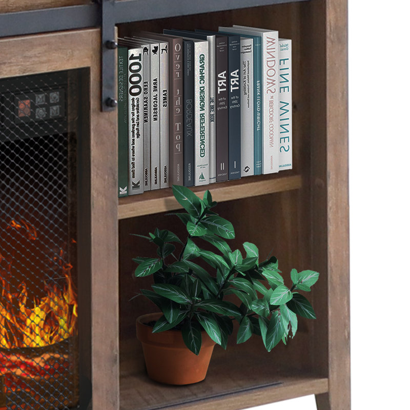 Meuble télé pour téléviseur de 65 po ou moins avec foyer électrique Kit, Brun foncé