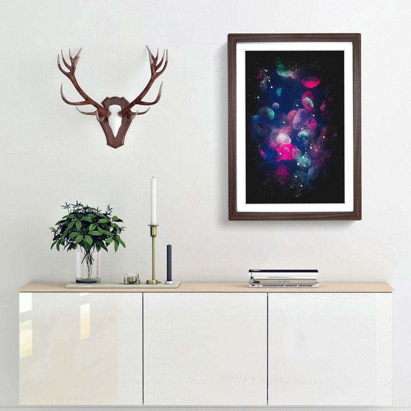 Many Jellyfish Paint Splash - Framed Print, 45cm H x 33cm W x 2cm D, Walnut Framed