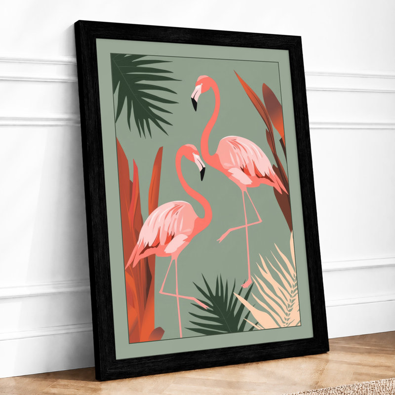 Flamingo Garden Tropical - Framed Print, A4 - 29.7 x 21.0 cm, Black