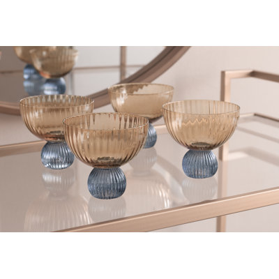 GLASS Venice Coupe Set of 4 (Amber and Blue) 8 fl oz