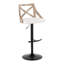 Tabouret de bar réglable en métal, bois lavé et tissu crème avec repose-pieds arrondi en T - ensemble de 2