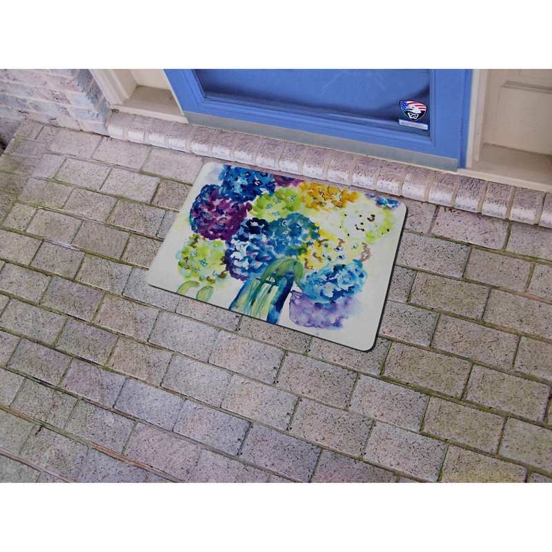 Tapis antidérapant pour l'intérieur et l'extérieur de 26 po x 18 po Sinquefield Hydrangea