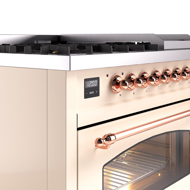 ILVE Nostalgie II Series 48 inch Dual Fuel Range with 8 Sealed Burners, Griddle (Glass Door), Liquid Propane