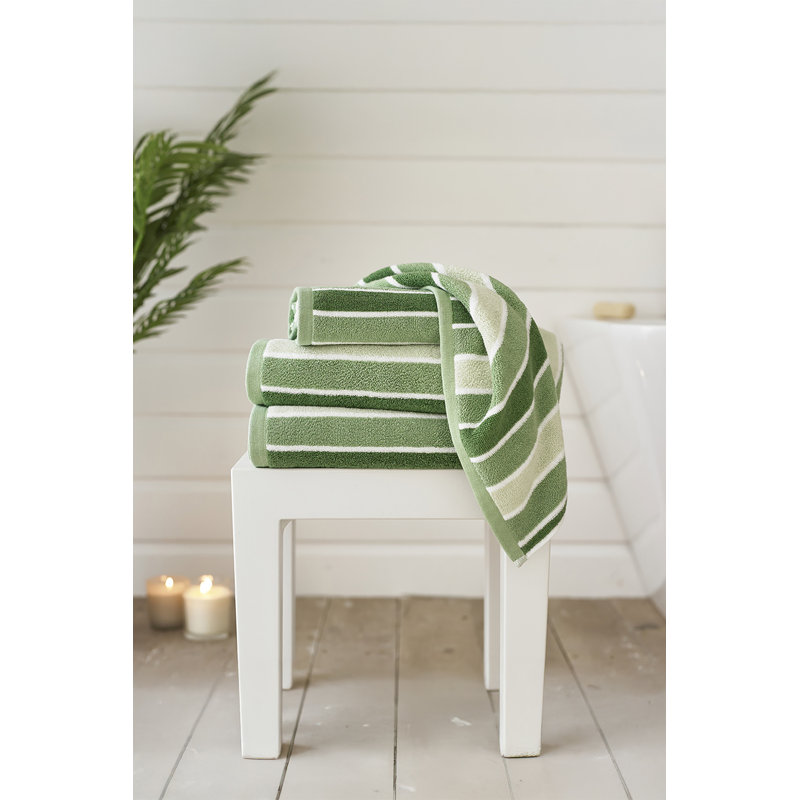 Madison Hand Towel, Green Striped, Bath Towel - 1 Pack
