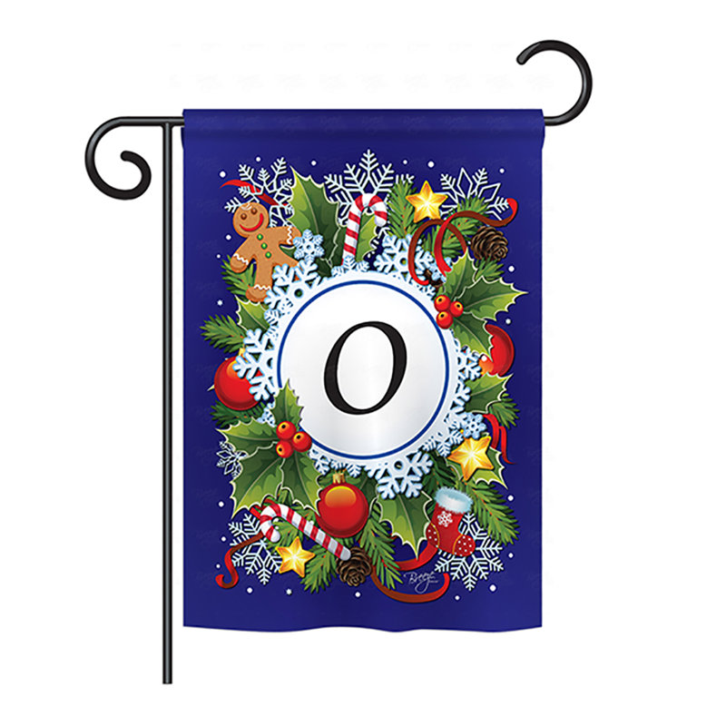 Drapeau de maison en polyester à 2 côtés winter monogramme, H 40 po x l 28 po, O