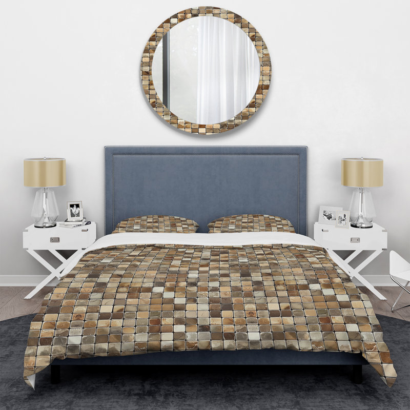Ensemble de housse de couette Modern Brown Tile Mosaic Tiles III, Housse de couette pour grand lit et 2 taies décor