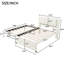 Lit plateforme tapissier pleine grandeur beige avec lit gigogne, structure stable, cuir de lin, lit gigogne non requis en beige, bois de pin et sommeil confortable