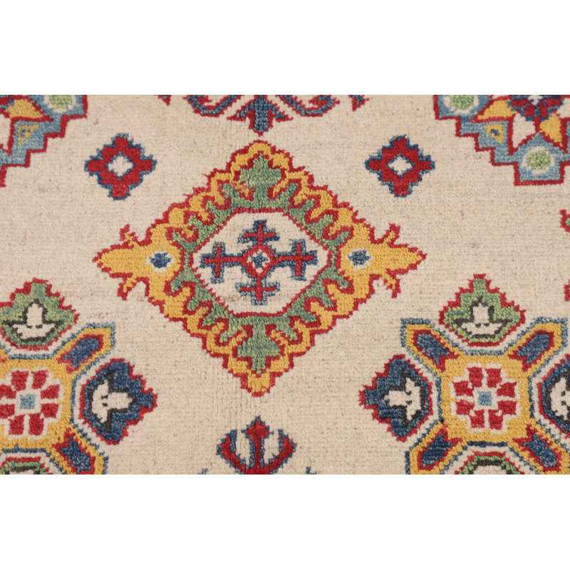 Tapis oriental géométrique Kazak ivoire 5 x 7