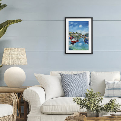 Mevagissey Harbor Reflections, reproduction d'art sous verre, conception de Georgie Harrison