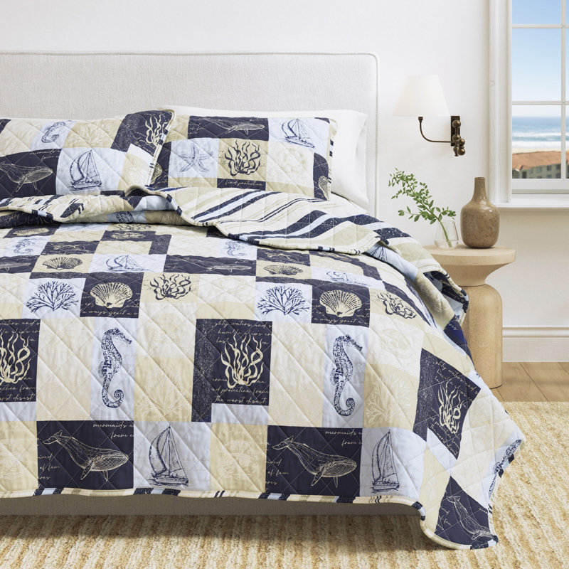 Ensemble de courtepointe réversible avec taies décoratives Coastal Patchwork