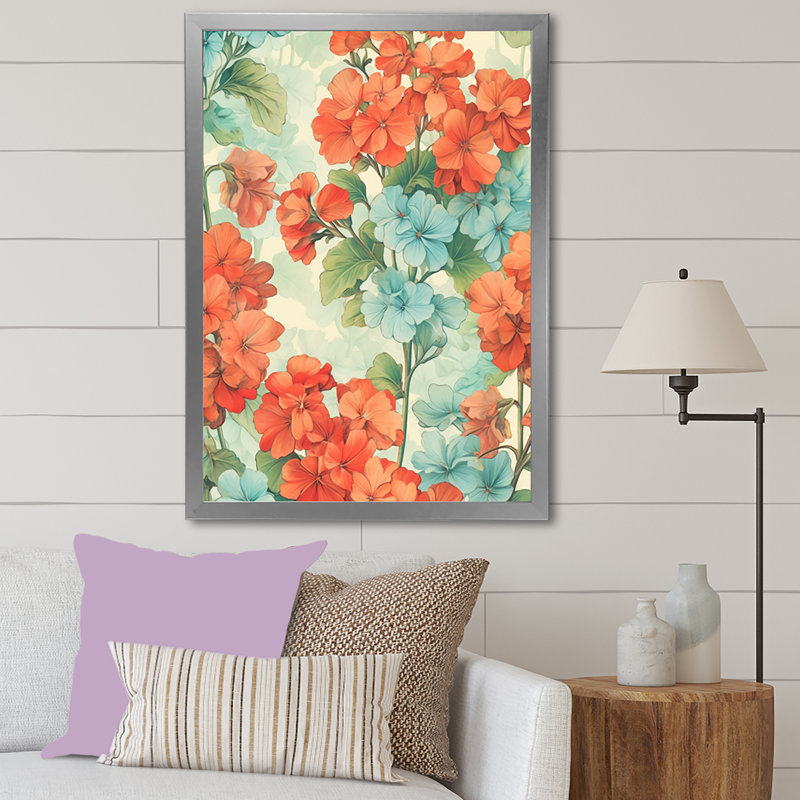 Impression sur toile «Blue and Orange Geranium Collage», Cadre simple argenté, H 20 po x l 12 po x P 1 po