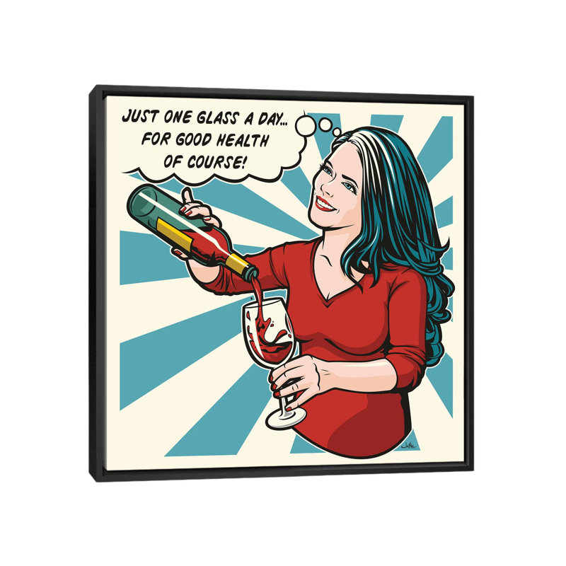 «One Glass a Day», impression sur toile, H 37 po x l 37 po x P 1,5 po, Toile avec cadre noir, Pas de tapis