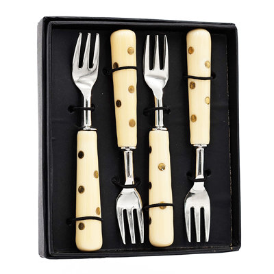 Four-piece Fork Set With Metallic Dot Resin Handles, Premium Steel Construction Fork, Dinner Forks For Gift, Ideal For For Home, Kitchen,everyday Dining