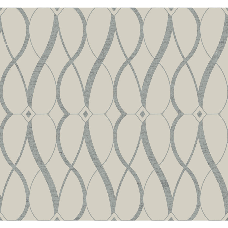 Graceful Geo Geometric Metallic Wallpaper Roll, Beige/Silver
