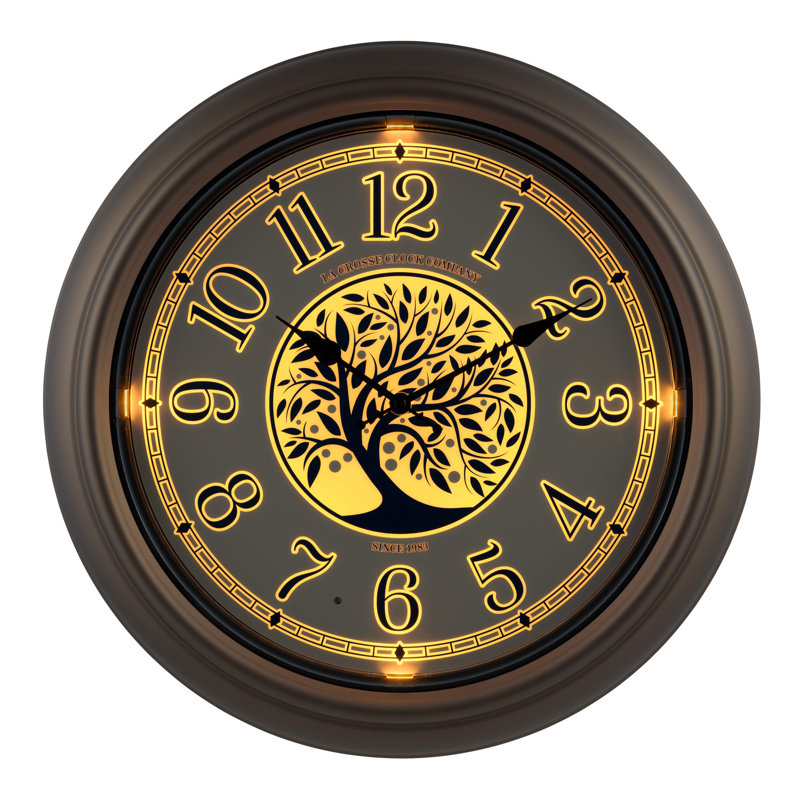 Bronze 18" Weather-Resistant Analog Wall Clock with Night Light