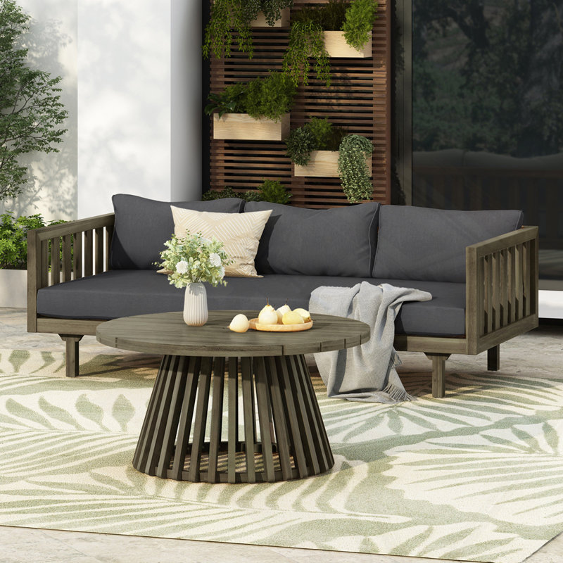 Lit de jour d'extérieur 3 places en bois d'acacia avec table basse, Gris foncé, Gris