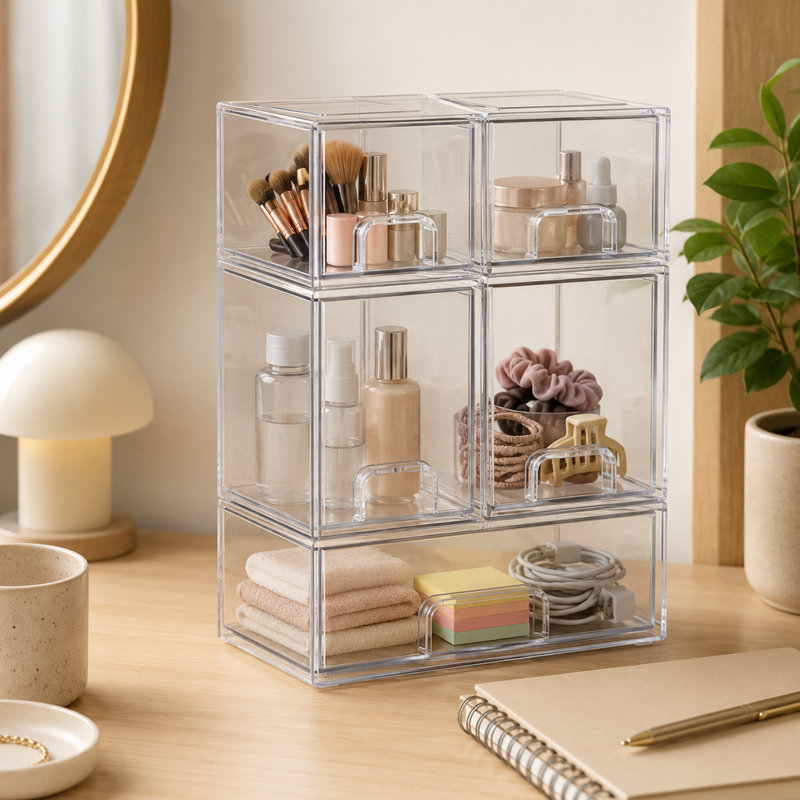 5-Pack Acrylic Baby Bottle Storage Organizer, Stackable Clear Drawer Container for Countertop, Vanity, Bathroom, Cabinet & Pantry, 2S2M1L