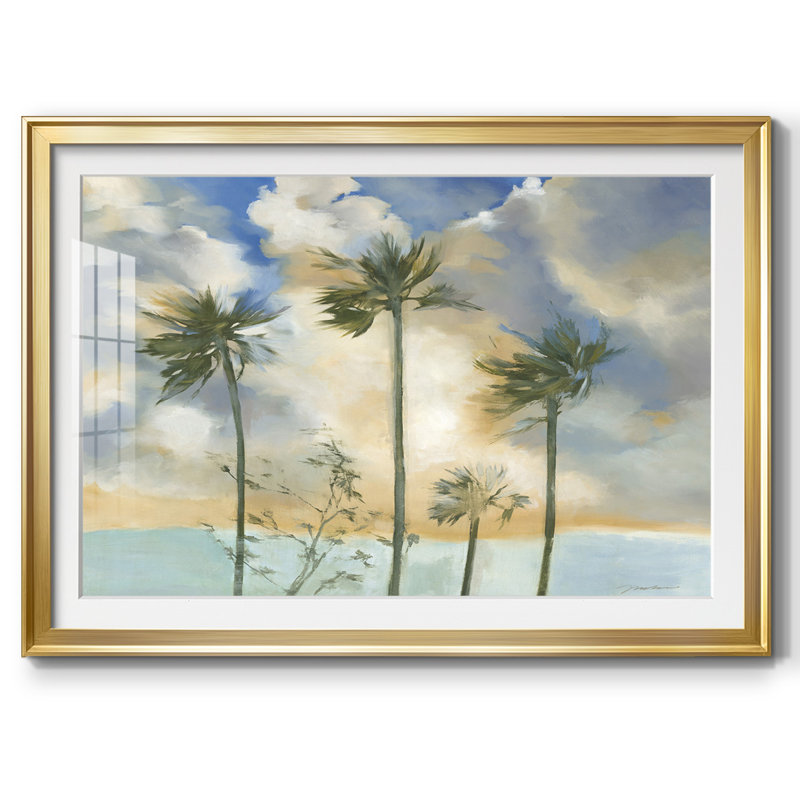 Palmiers dans le vent, impression encadrée avec biseau mat et verre, Or, H 15 po x l 21 po x P 1,5 po