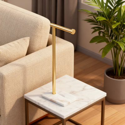 Porte-serviettes de salle de bain autoportant avec distributeur de papier hygiénique, support de plancher réglable pour baignoire et douche, sans installation de perçage