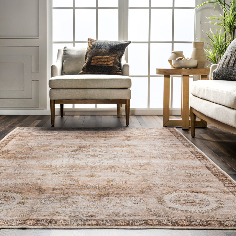 Kirsi Floral & Paisley Machine Washable Area Rug for Living Room Bedroom Dining Room Kitchen, Rust/Multicolor