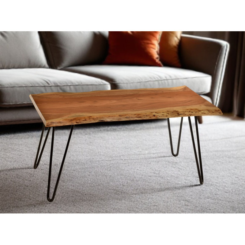 Table basse 42 "en bois massif naturel et noir et fer
