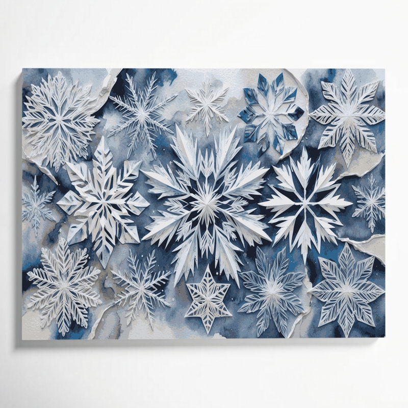 Art mural sur toile de Noël fait à la main en flocons de neige gris, H 11 po x l 14 po