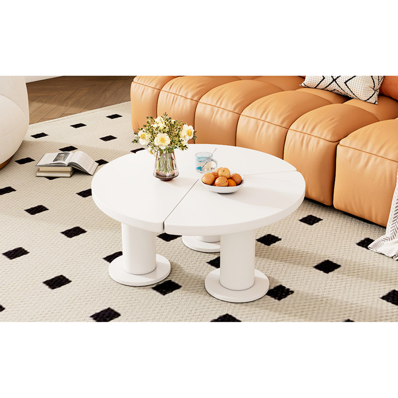 Table de salon en forme de pétale, 39,4 po, blanc, pétale de style crème minimaliste 39,4 po de diamètre, avec un look élégant