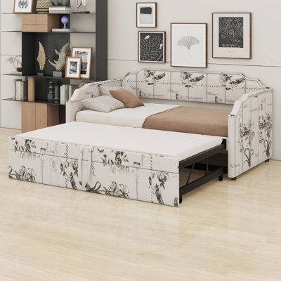 Lit de jour rembourré avec lit gigogne escamotable pour chambre d'amis et ports de chargement USB