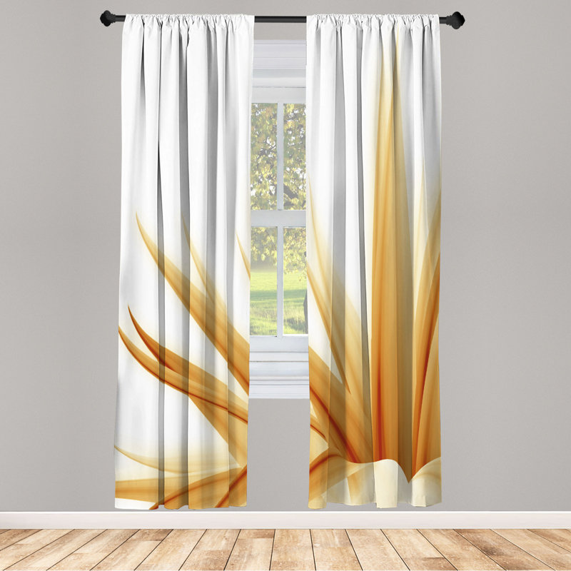 Microfiber Floral Semi-Sheer Rod Pocket Curtain Panels, 28" W x 63" L, Orange/White