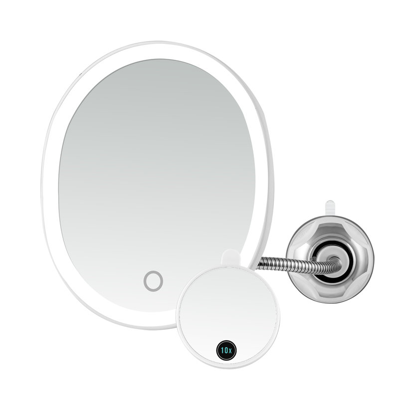 White Oval Wall Mounted Magnifying Makeup Mirror with LED Light