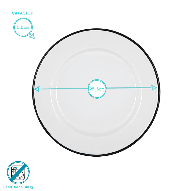 Argon Tableware - White Enamel Dinner Plates - 25.5cm - Set of 12, Black