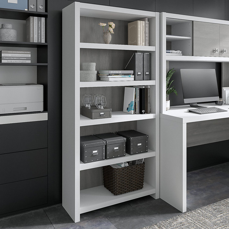 Echo 66" H x 32" W Standard Bookcase, Pure White/Modern Gray