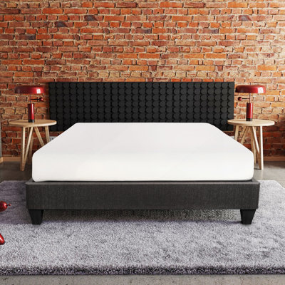 Contemporary 14 in. Platform Mattress Foundation, Queen Size Upholstered Bed Frame Base, Dark Gray