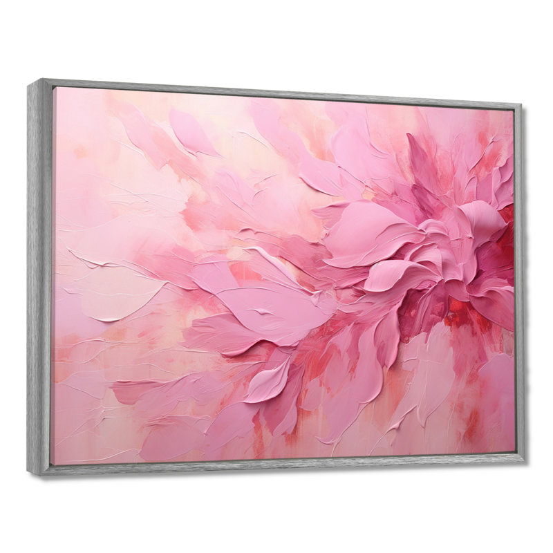 Or et rose, rivière abstraite minimale - art mural Fuschia, H 12 po x l 20 po x P 1 po, Encadrement argenté