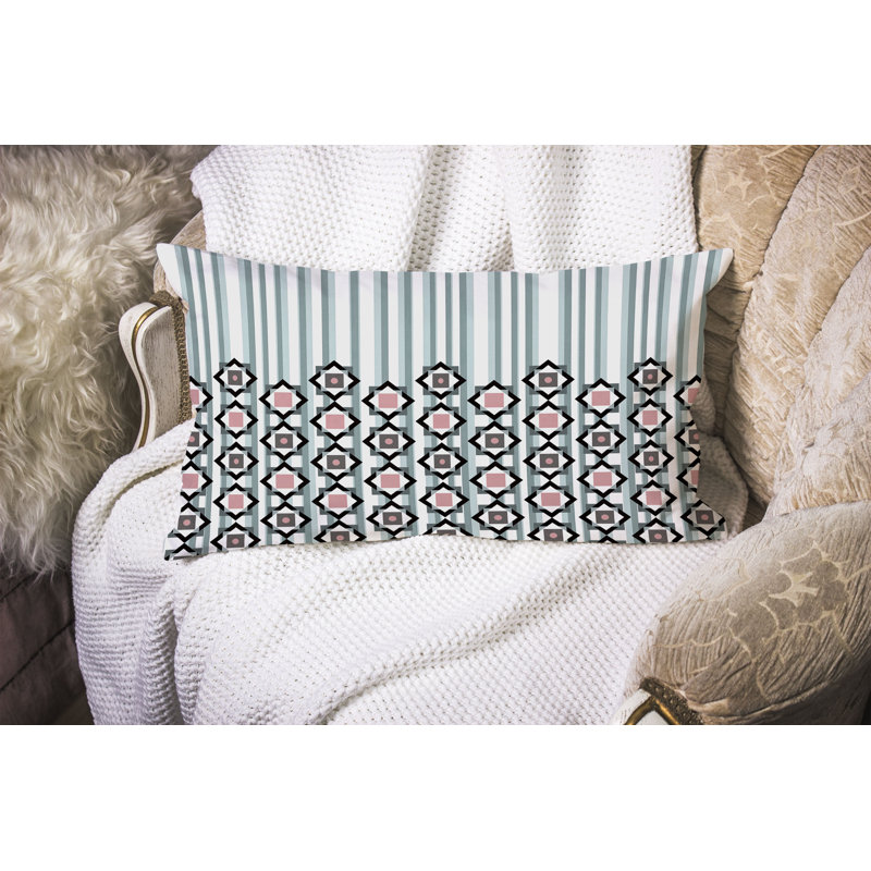 Blooming Bouquet Stripes  Rectangular Throw Pillow, White/Green