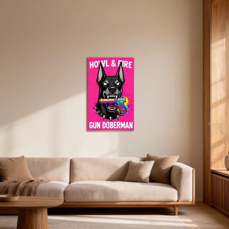 Reproduction d'art animaux, chien et doberman, H 18 po x l 12 po