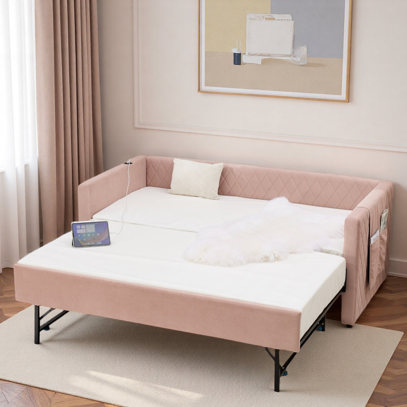 Lit de jour Diamond Grid Velvet, Rose