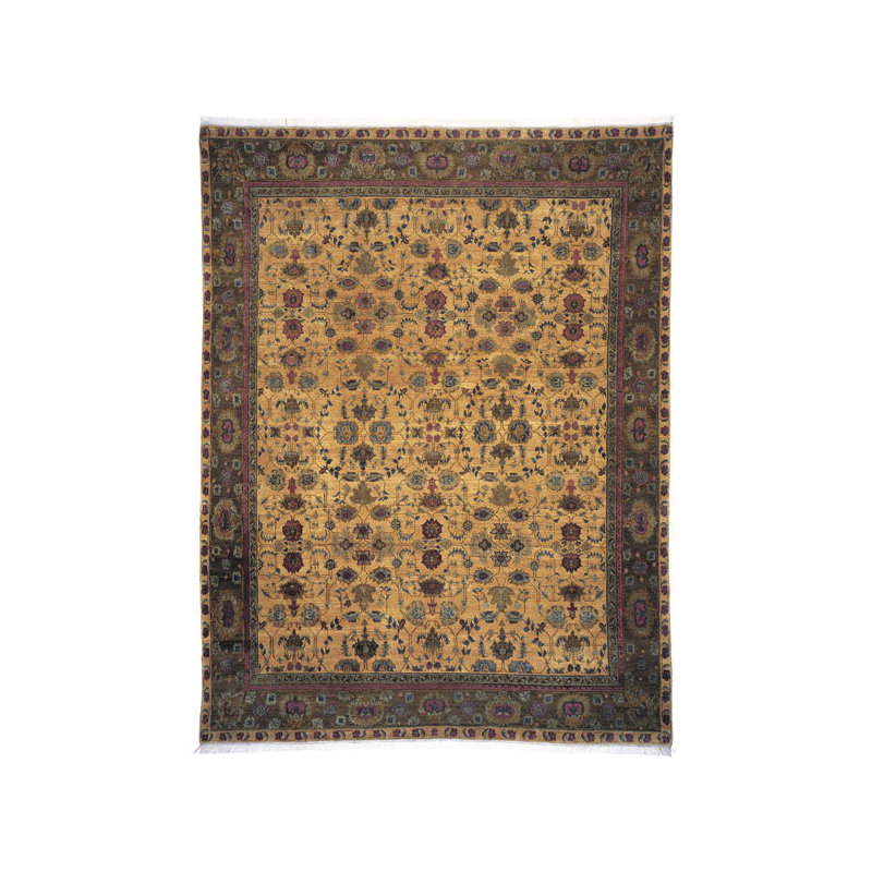 Arak Wool Oriental Area Rug in Gold/Green, Rectangle 8' x 10'