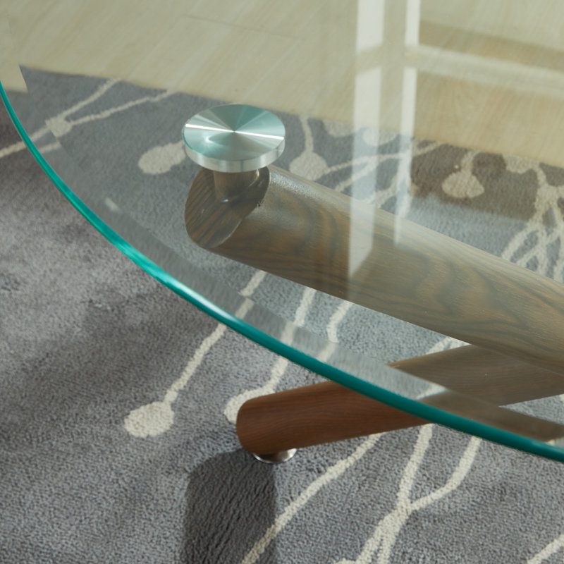 Coverty Round Glass Top Metal Base Dining Table, Walnut