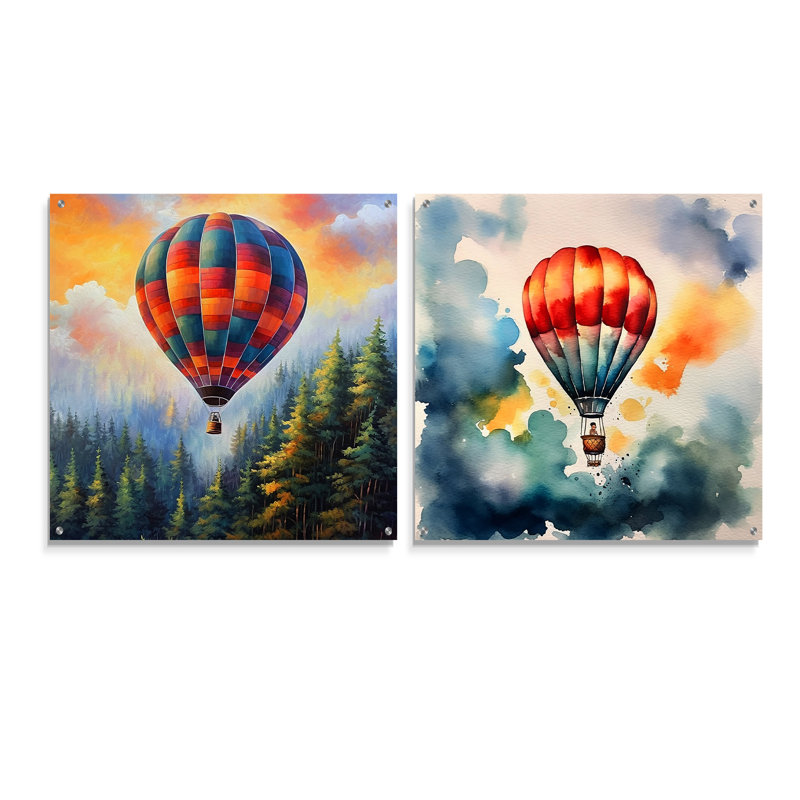 «Forest View Hot Air Balloon Adventure» - ensemble de 2 verres muraux en acrylique, H 16 po x l 33 po
