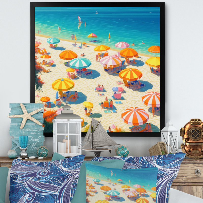 Flashback to Bright Day At The Beach sur impression sur toile, Cadre photo noir, H 16 po x l 16 po x P 1 po