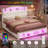 Bed Frame With Storage Headboard & 4 Drawers,with Led Lights & Charging Station, No Box Spring Needed, Easy Assembly, Princess Velvet Upholstered Platform Bed-261471910-261471911