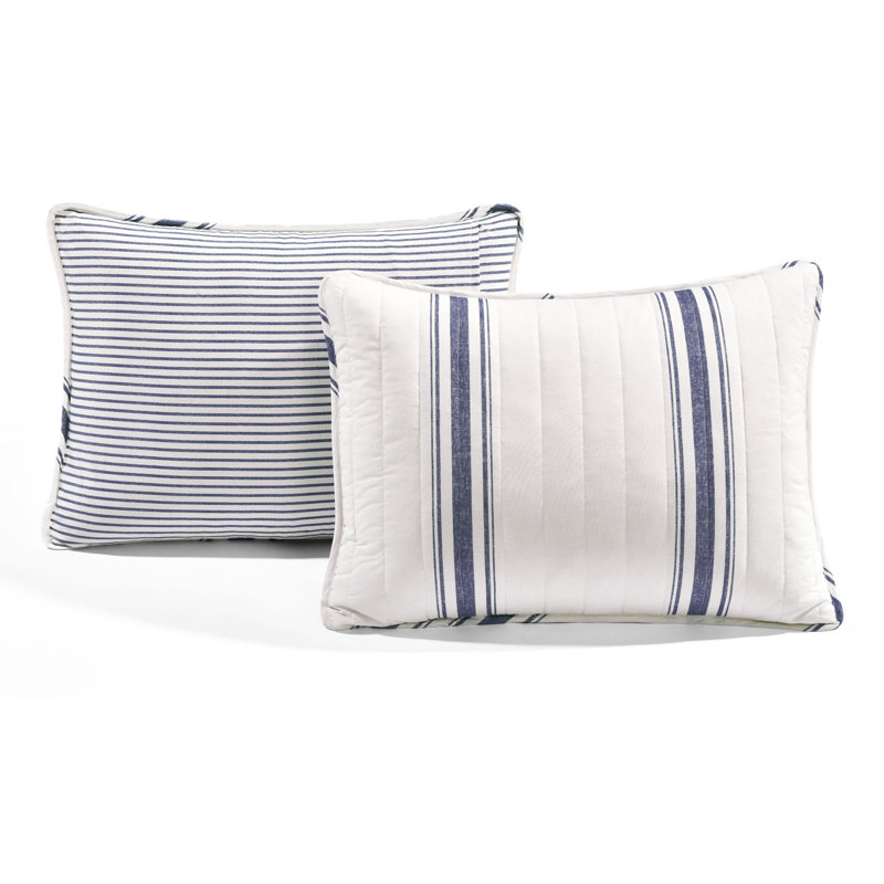 Gilroy Farmhouse / Country Cotton Striped Quilt, Full/Queen Quilt  + 2 Shams, Navy