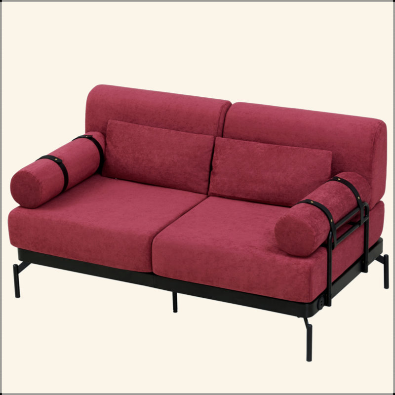 59" Modern Loveseat 2-Seater Sofa with Flexible USB Ports , Unique Cylindrical Armrests, Red