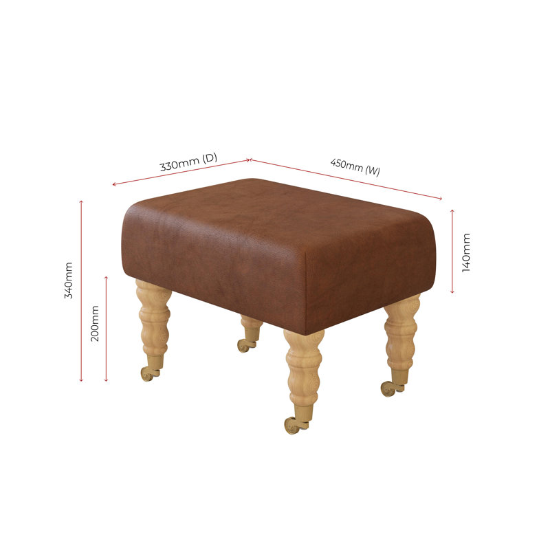 Manufactured Wood Accent Stool, Natural, Rust Brown, Italian Leather
