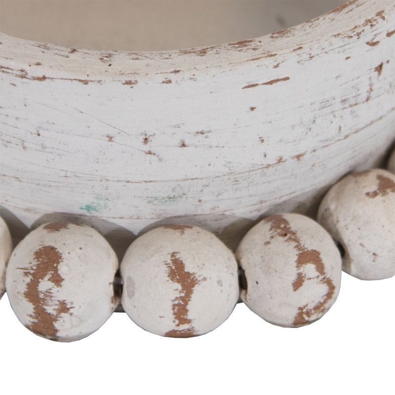 White Clay Bowl with Decorative Rosary Beads
