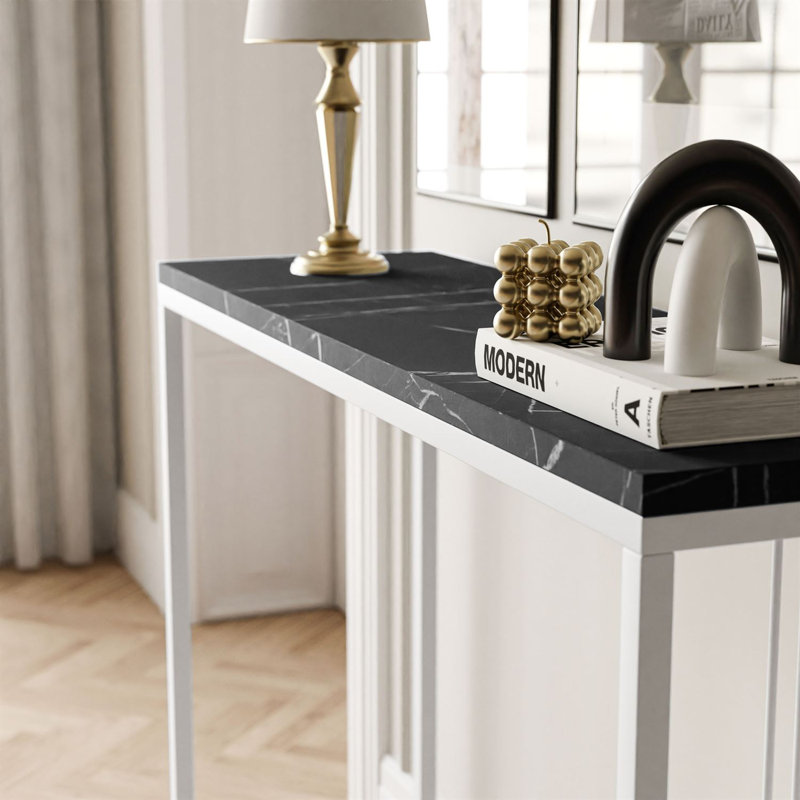 Heston Console Table, Black Marble , 80cm H x 80cm W x 30cm D, White